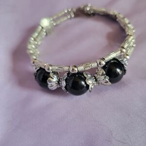 Elegant Silver and Black Beaded Bracelet